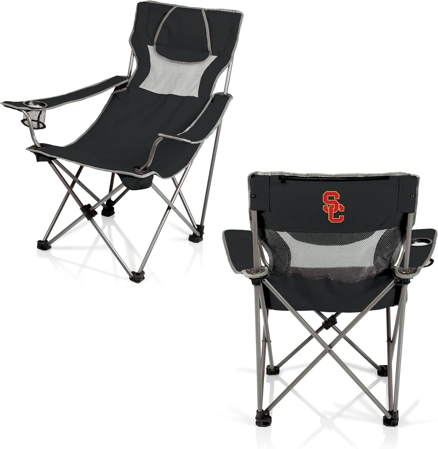 PICNIC TIME NCAA Iowa Hawkeyes Campsite Camping Chair, Picnic Chair, Outdoor Folding Chair with Carry Bag, Beach Chair, (Black with Gray Accents)