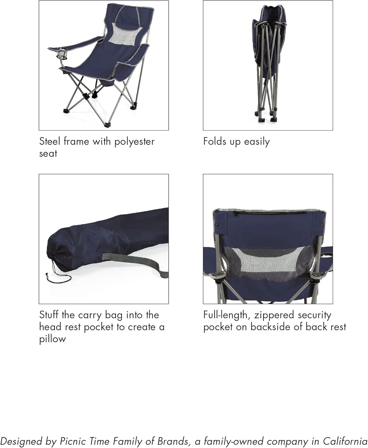 PICNIC TIME NCAA Iowa Hawkeyes Campsite Camping Chair, Picnic Chair, Outdoor Folding Chair with Carry Bag, Beach Chair, (Black with Gray Accents)