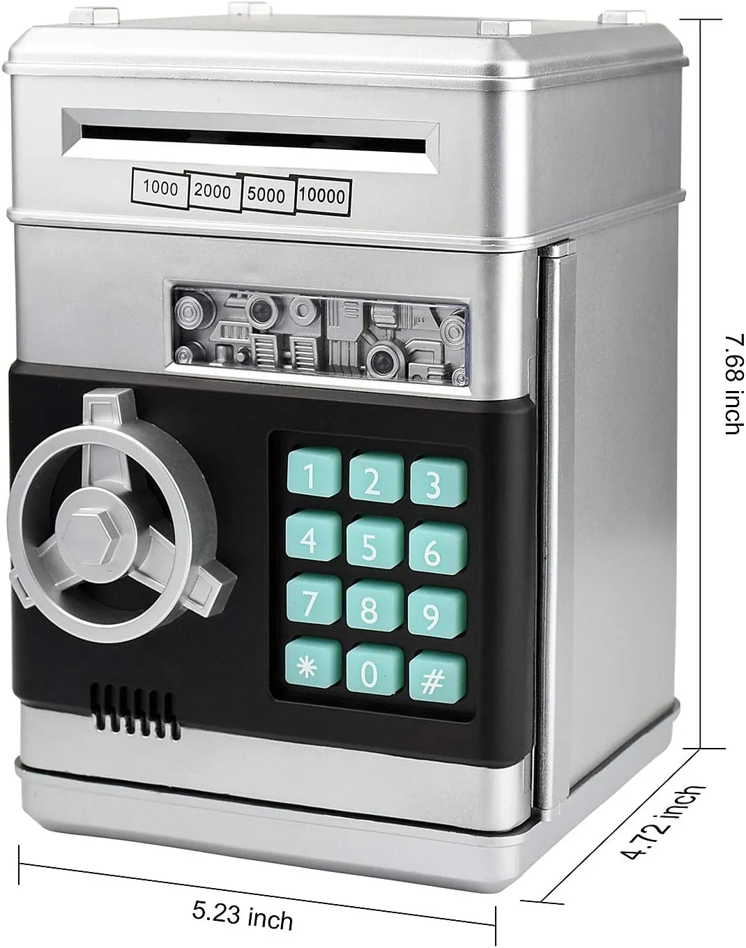 Piggy Bank, Electronic ATM Password Cash Coin Can Auto Scroll Paper Money Saving Box Toy Gift for Kids (Silvery)