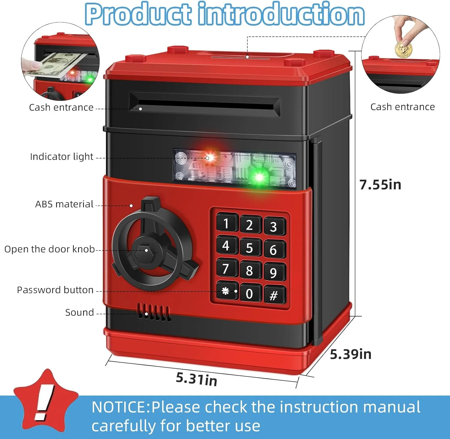 Piggy Bank for Kids, Money Bank Toys for Ages 6 7 8 10 11 12 13, Electronic Cash Coin Money Saving Box， Birthday for 8 9 10 Year Old Boys Girls