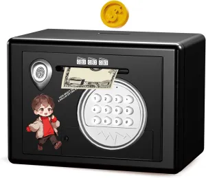 Piggy Bank for Kids,Electric Fingerprint Password Money Saving Box for Boys Girls, Cute Coin Bank Money Safe for Birthday Party (Black)