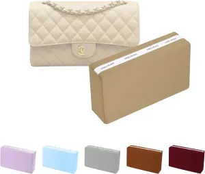 Pillow Inserts for Medium Classic Handbag, Bag Shaper Fits for Chanel Classic Flap Bag, Lightweight Memory Foam Pillows with Soft Satin (Chai, CF Medium)