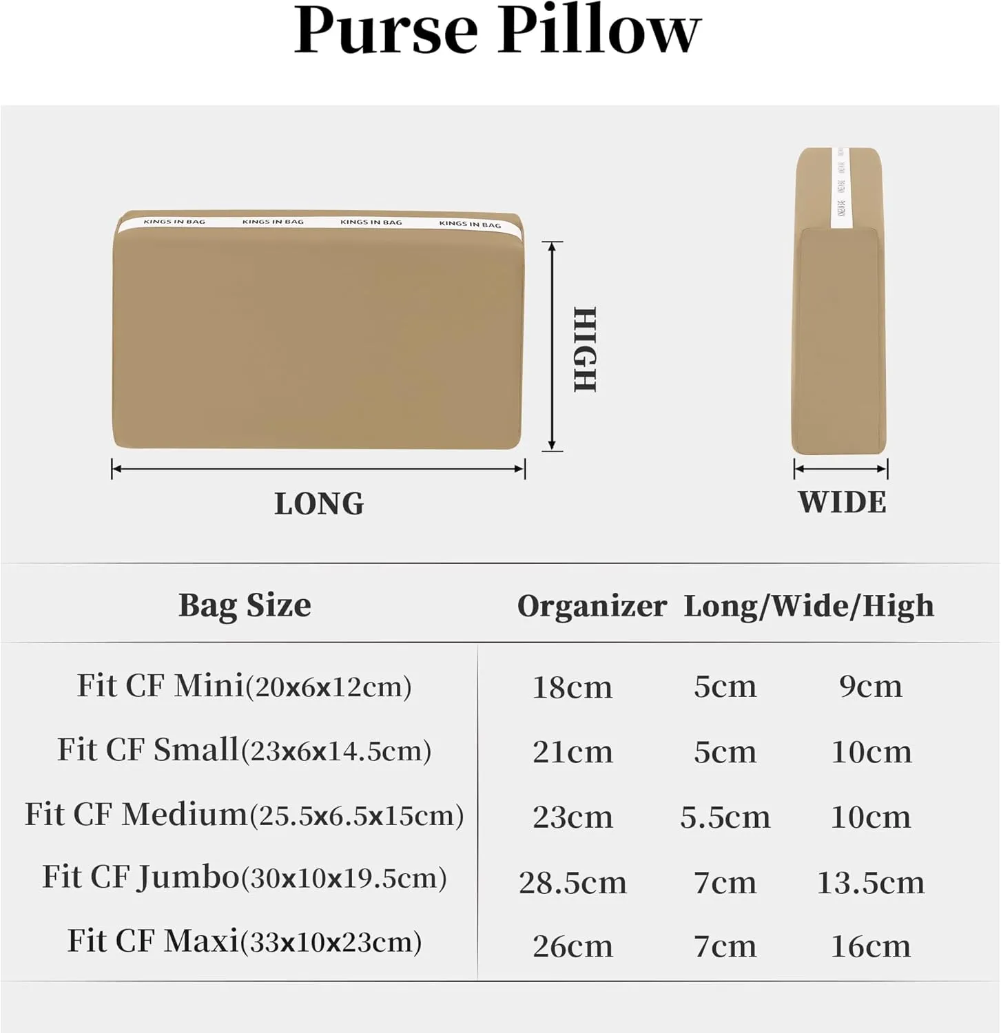 Pillow Inserts for Medium Classic Handbag, Bag Shaper Fits for Chanel Classic Flap Bag, Lightweight Memory Foam Pillows with Soft Satin (Chai, CF Medium)