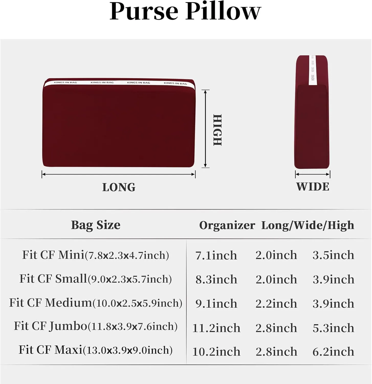 Pillow Inserts for Medium Classic Handbag, Bag Shaper Fits for Chanel Classic Flap Bag, Lightweight Memory Foam Pillows with Soft Satin (Rouge Grenat, CF Medium)