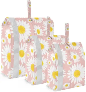 Pink Daisy Flower0 Travel Storage Bag with Lanyard - Portable Lightweight Classified Storage Bag with Zipper, Dust and Waterproof Travel Packing Cube for Suitcase,3 Pieces