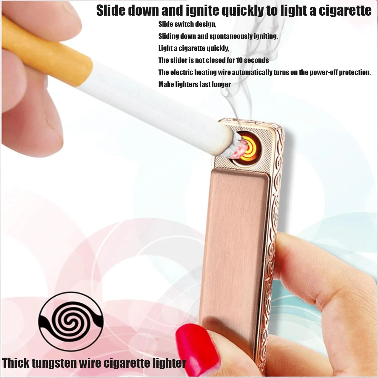 Pink Electric Lighter Plasma lighters USB Rechargeable, Windproof flameless Lighter (Color : White Butterfly)