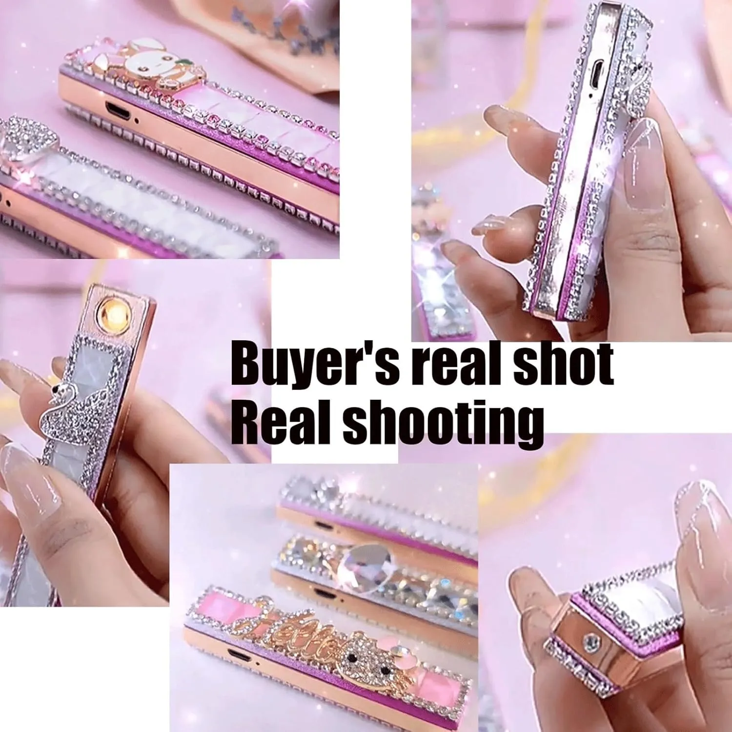 Pink Electric Lighter Plasma lighters USB Rechargeable, Windproof flameless Lighter (Color : White Butterfly)