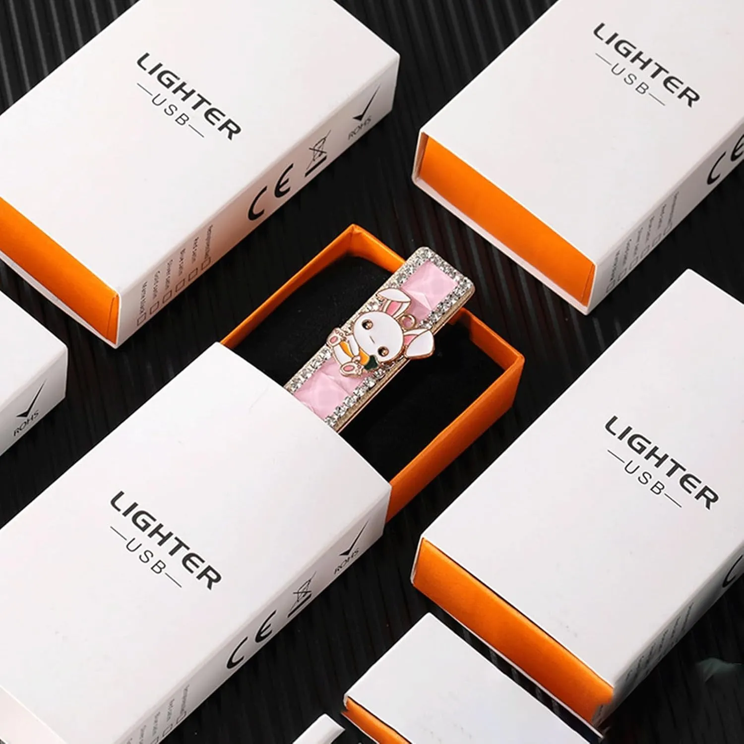 Pink Electric Lighter Plasma lighters USB Rechargeable, Windproof flameless Lighter (Color : White Butterfly)