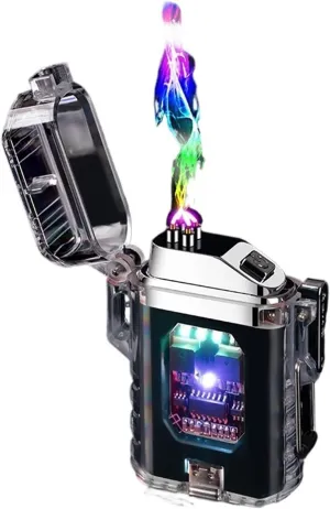 Pink USB Lighter Electric Lighter Plasma Lighter Portable Windproof Lighter Waterproof Flameless with Type-C Fast Charging for Camping, Hiking (Color : Black)