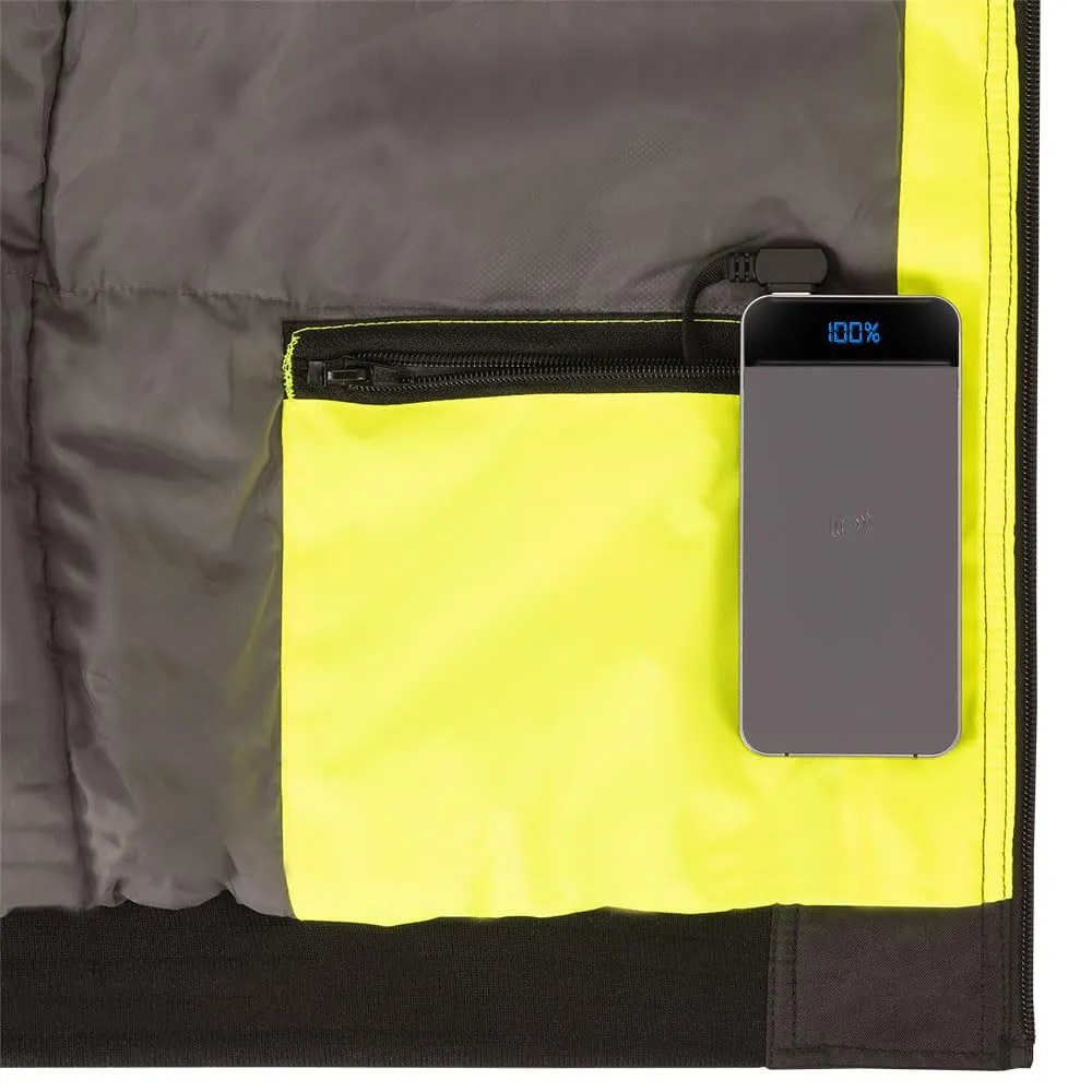 Pioneer Hi Vis Waterproof Heated Safety Bomber Jacket - Class 3 Winter Rain Gear for Men - Reflective Tape - Detachable Hood