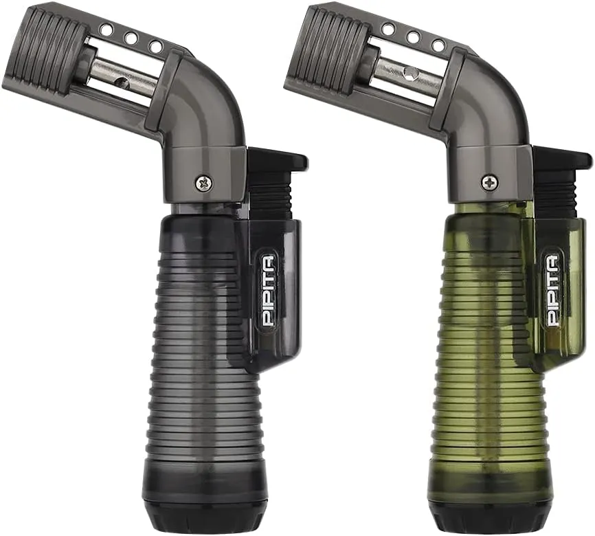 PIPITA 2pcs Torch Lighter Windproof Cigar Lighter Jet Single Flame Cigarette Lighter, Adjustable Flame and Refillbale Fuel Lighter (Butane Not Included)