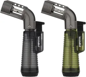 PIPITA 2pcs Torch Lighter Windproof Cigar Lighter Jet Single Flame Cigarette Lighter, Adjustable Flame and Refillbale Fuel Lighter (Butane Not Included)