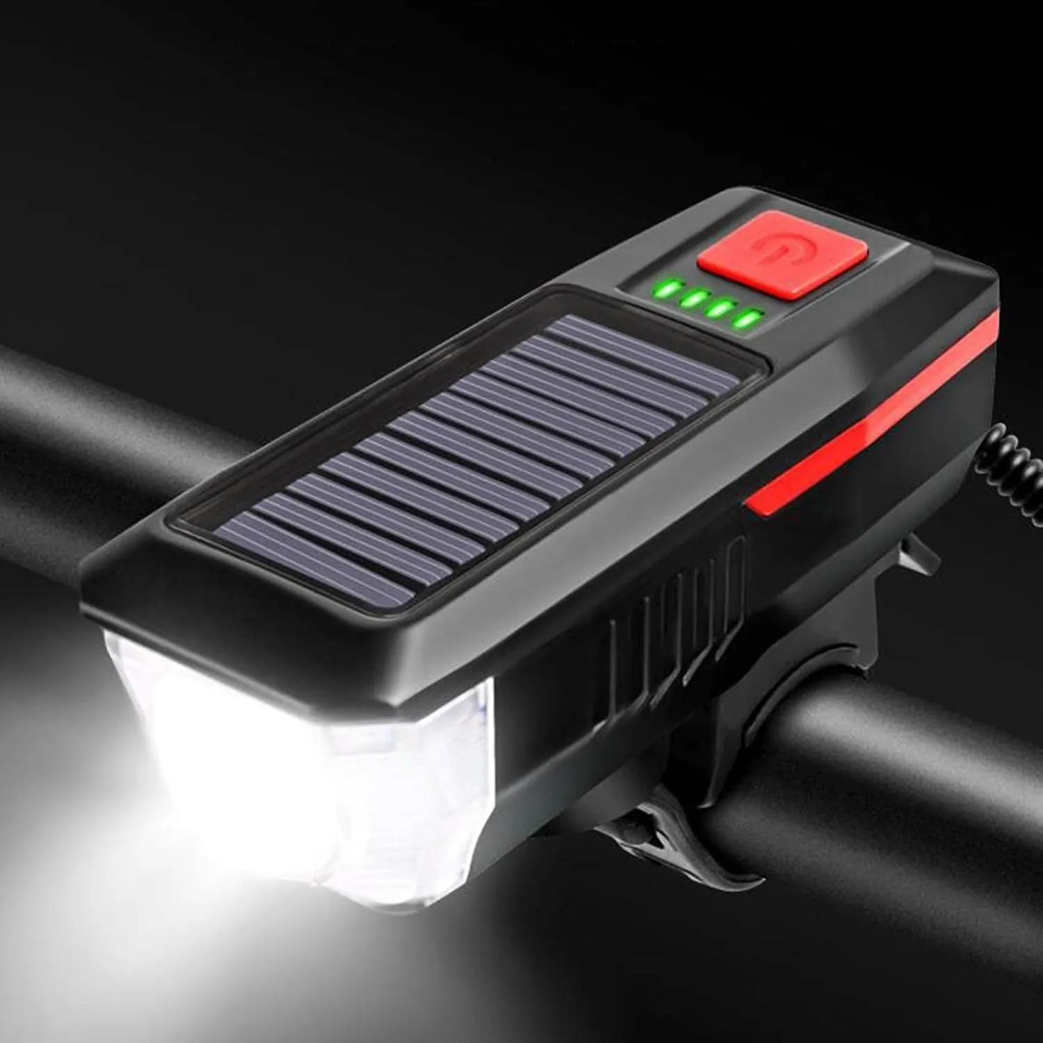 pistro Solar/USB Rechargeable Headlight Bike Head Bell Lamp