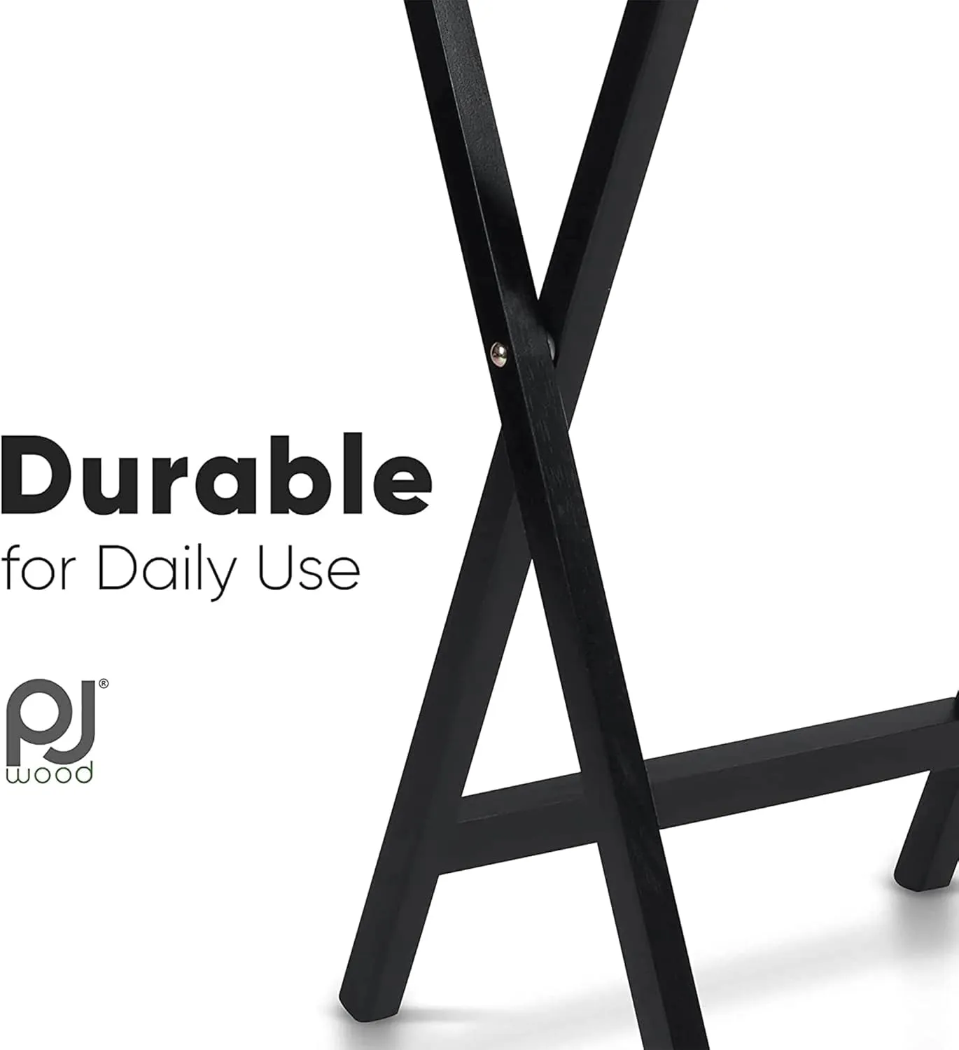 PJ Wood 2-Pack TV Tray Folding Dinner Table Set with Collapsible Storage Rack, Black - Portable and Adjustable Home Furniture for Living Room, Bedroom, and Kitchen
