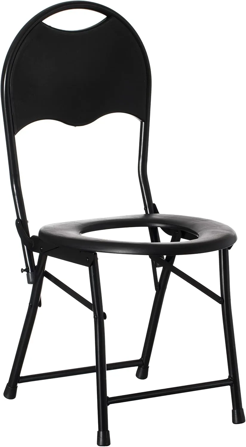 PLAYBERG Black Folding Portable Toilet Seat for Camping and Hiking with Backrest