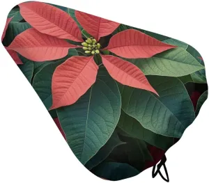 Poinsettia Bike Seat Cover Water-Repellent Exercise Bike Seat Cushion Bicycle Saddle Cover with Drawstring Rain Snow Dust Covers for City Mountain Road Biking