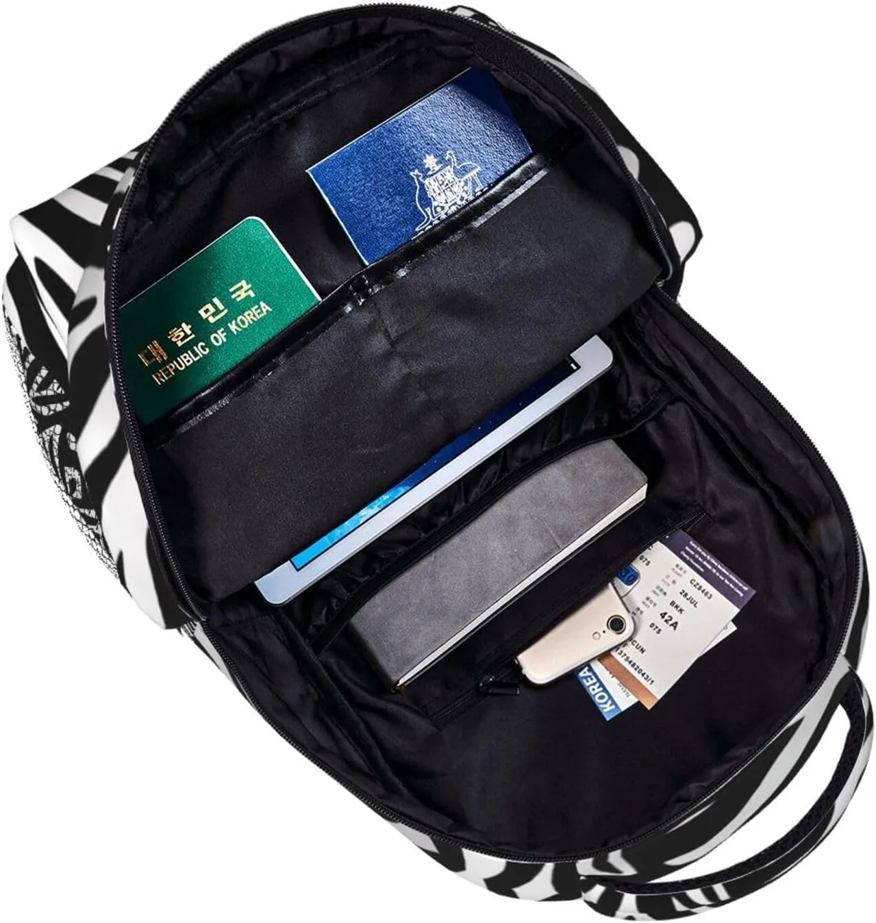 Polyester Daypack Backpack for Sports Travel Running - Big Capacity Anti-Theft Multipurpose Carry On Bag, Zebra Stripe Art Laptop Book Bag Rucksack