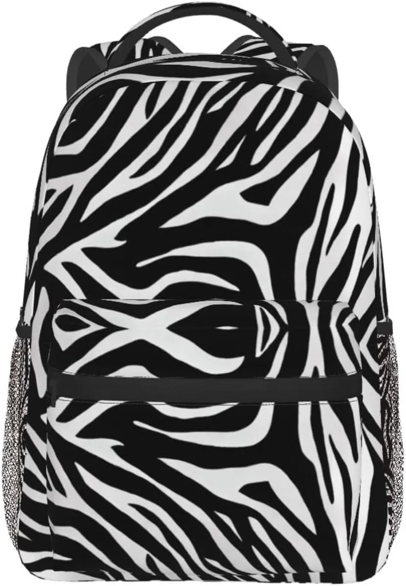 Polyester Daypack Backpack for Sports Travel Running - Big Capacity Anti-Theft Multipurpose Carry On Bag, Zebra Stripe Art Laptop Book Bag Rucksack