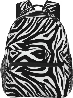 Polyester Daypack Backpack for Sports Travel Running - Big Capacity Anti-Theft Multipurpose Carry On Bag, Zebra Stripe Art Laptop Book Bag Rucksack