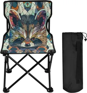 Polygonal Pattern Fox Portable Outdoor Folding Chair Anti-Slip Padded Oxford Cloth Stool Camping Chair Small for Beach Hiking Fishing Gardening Quad Camp Chair