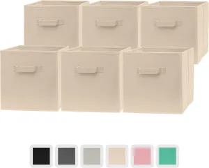 Pomatree 12x12x12 Inch Storage Cubes - 6 Pack - Fabric Cube Storage Bins | Dual Handles, Foldable | Home, Kids Room, Closet and Storage Basket Bin Organizers (Beige)