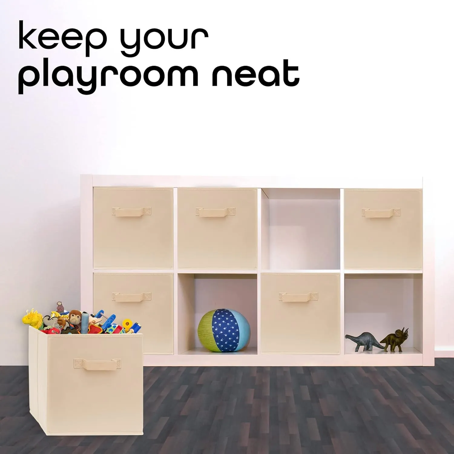Pomatree 12x12x12 Inch Storage Cubes - 6 Pack - Fabric Cube Storage Bins | Dual Handles, Foldable | Home, Kids Room, Closet and Storage Basket Bin Organizers (Beige)