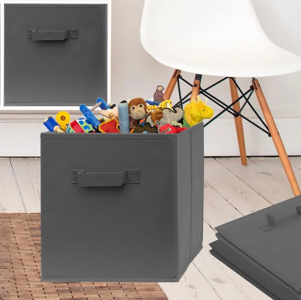 Pomatree Fabric Storage Cubes - 8 Pack - Cube Storage Organizer Bins | Handles on Both Sides | Foldable Cube Storage Bin for Home, Kids Room, Nursery and Playroom | Closet and Toys (Dark Grey - 8