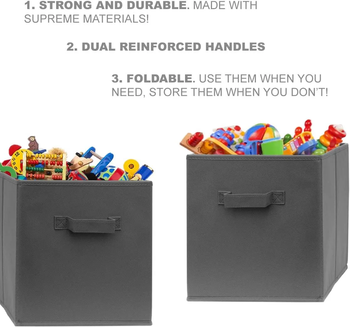 Pomatree Fabric Storage Cubes - 8 Pack - Cube Storage Organizer Bins | Handles on Both Sides | Foldable Cube Storage Bin for Home, Kids Room, Nursery and Playroom | Closet and Toys (Dark Grey - 8