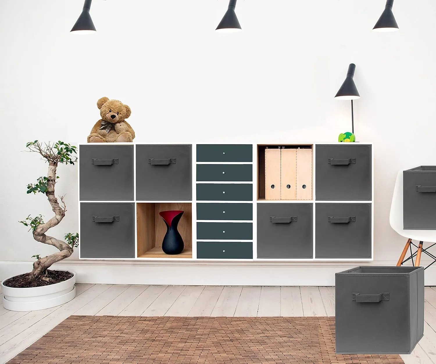 Pomatree Fabric Storage Cubes - 8 Pack - Cube Storage Organizer Bins | Handles on Both Sides | Foldable Cube Storage Bin for Home, Kids Room, Nursery and Playroom | Closet and Toys (Dark Grey - 8