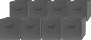 Pomatree Fabric Storage Cubes - 8 Pack - Cube Storage Organizer Bins | Handles on Both Sides | Foldable Cube Storage Bin for Home, Kids Room, Nursery and Playroom | Closet and Toys (Dark Grey - 8