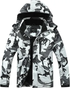 Pooluly Men's Ski Jacket Warm Winter Waterproof Windbreaker Hooded Raincoat Snowboarding Jackets
