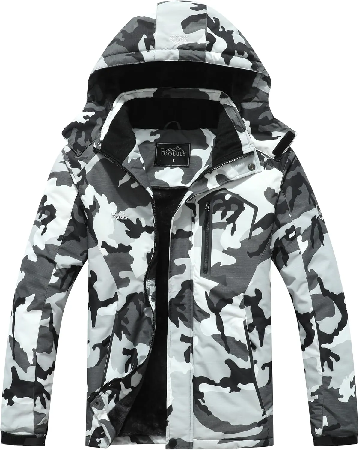Pooluly Men's Ski Jacket Warm Winter Waterproof Windbreaker Hooded Raincoat Snowboarding Jackets