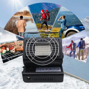 Portable 2 in 1 Black Butane LP Gas Ceramic Heater Burner Warmer For Camping Emergency Heating Cooking Stove