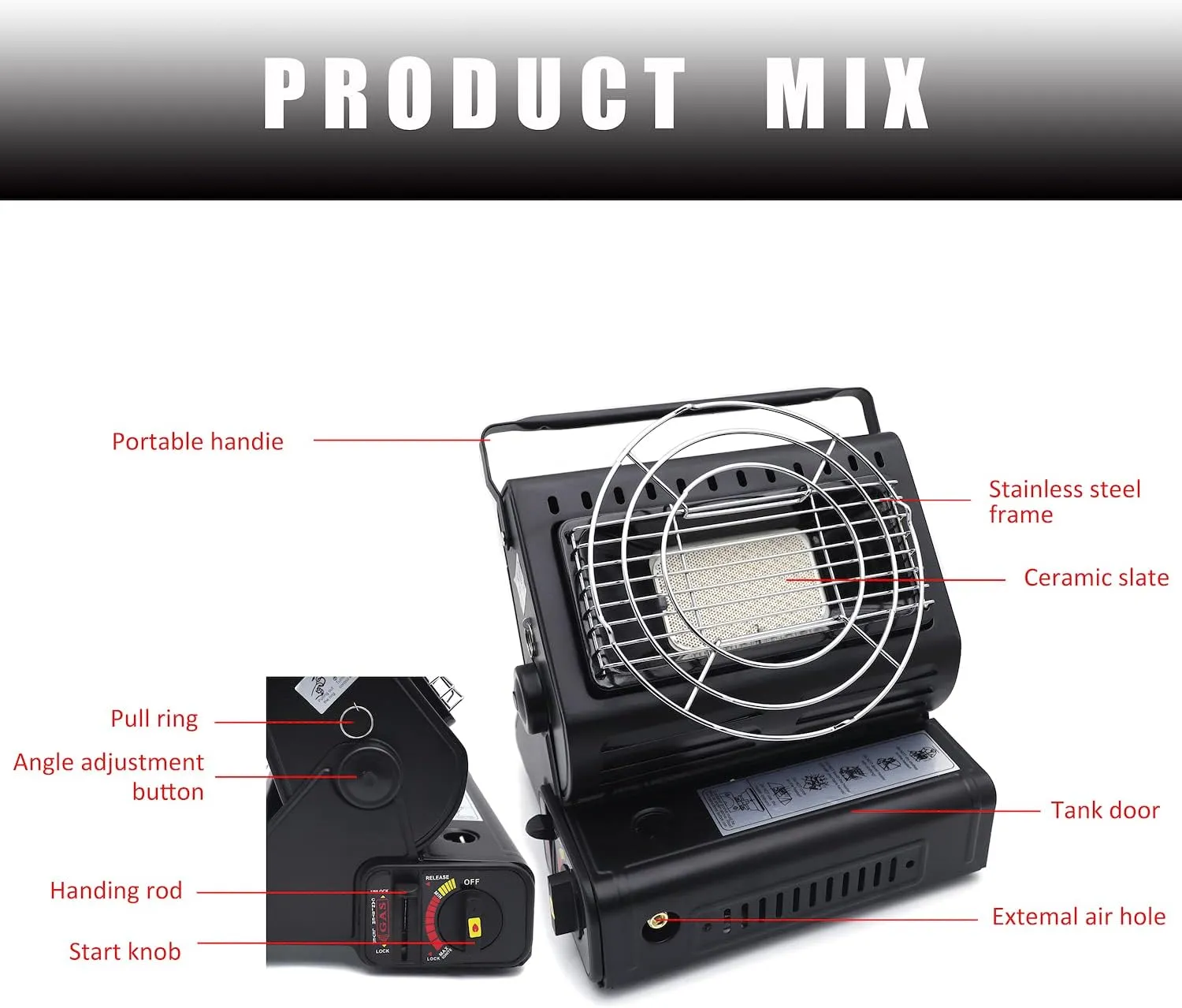 Portable 2 in 1 Black Butane LP Gas Ceramic Heater Burner Warmer For Camping Emergency Heating Cooking Stove