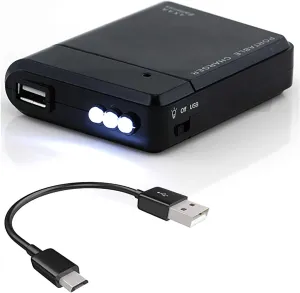 Portable AA Battery Travel Charger for Micromax Canvas Unite 4 Plus and Emergency Re-Charger with LED Light! (Takes 4 AA Batteries) [Black]
