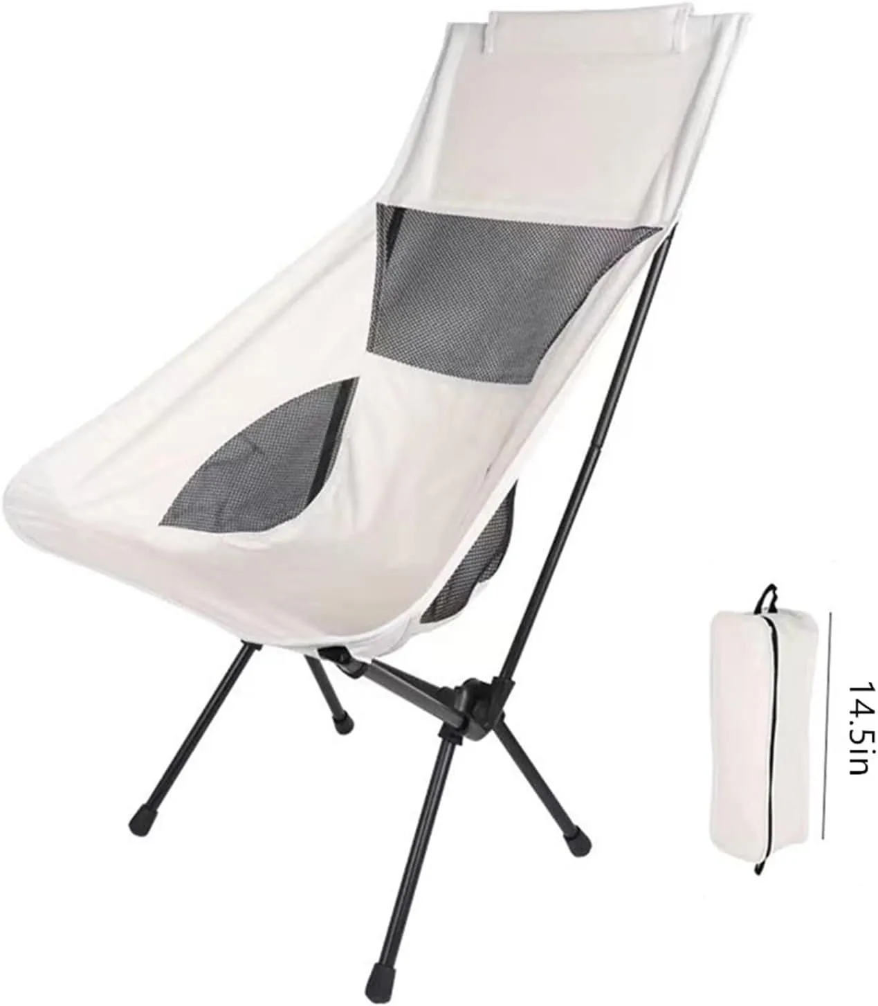 Portable Camping Chair Folding Backpacking Chair Lightweight Outdoor Camp Chair with Storage Bag,Beach Chair with Pillow for Travel,Sports,Picnic,Hiking, Backpacking (White)
