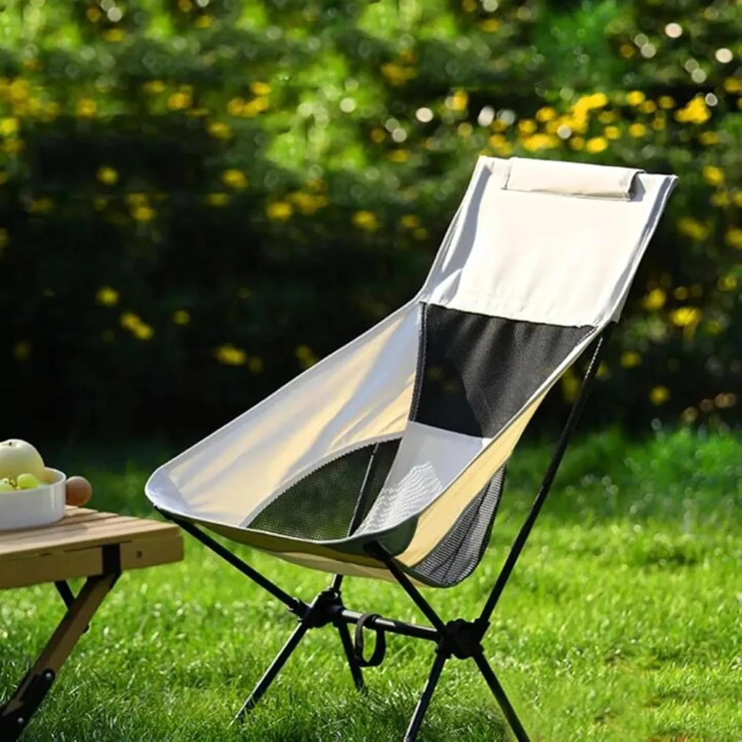 Portable Camping Chair Folding Backpacking Chair Lightweight Outdoor Camp Chair with Storage Bag,Beach Chair with Pillow for Travel,Sports,Picnic,Hiking, Backpacking (White)