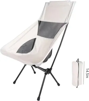 Portable Camping Chair Folding Backpacking Chair Lightweight Outdoor Camp Chair with Storage Bag,Beach Chair with Pillow for Travel,Sports,Picnic,Hiking, Backpacking (White)