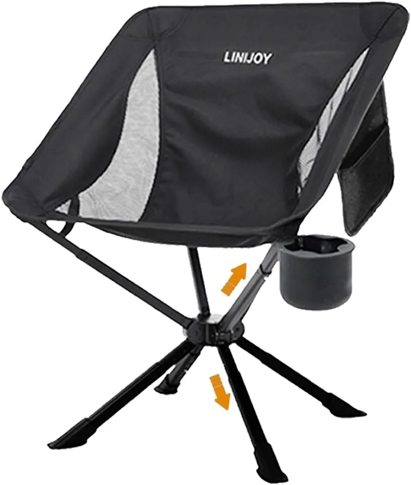 Portable Camping Chair, Folding Chair with Removable Cup Holder and Storage Bag, Lightweight Camp Chair Supports 330 Lbs, Black