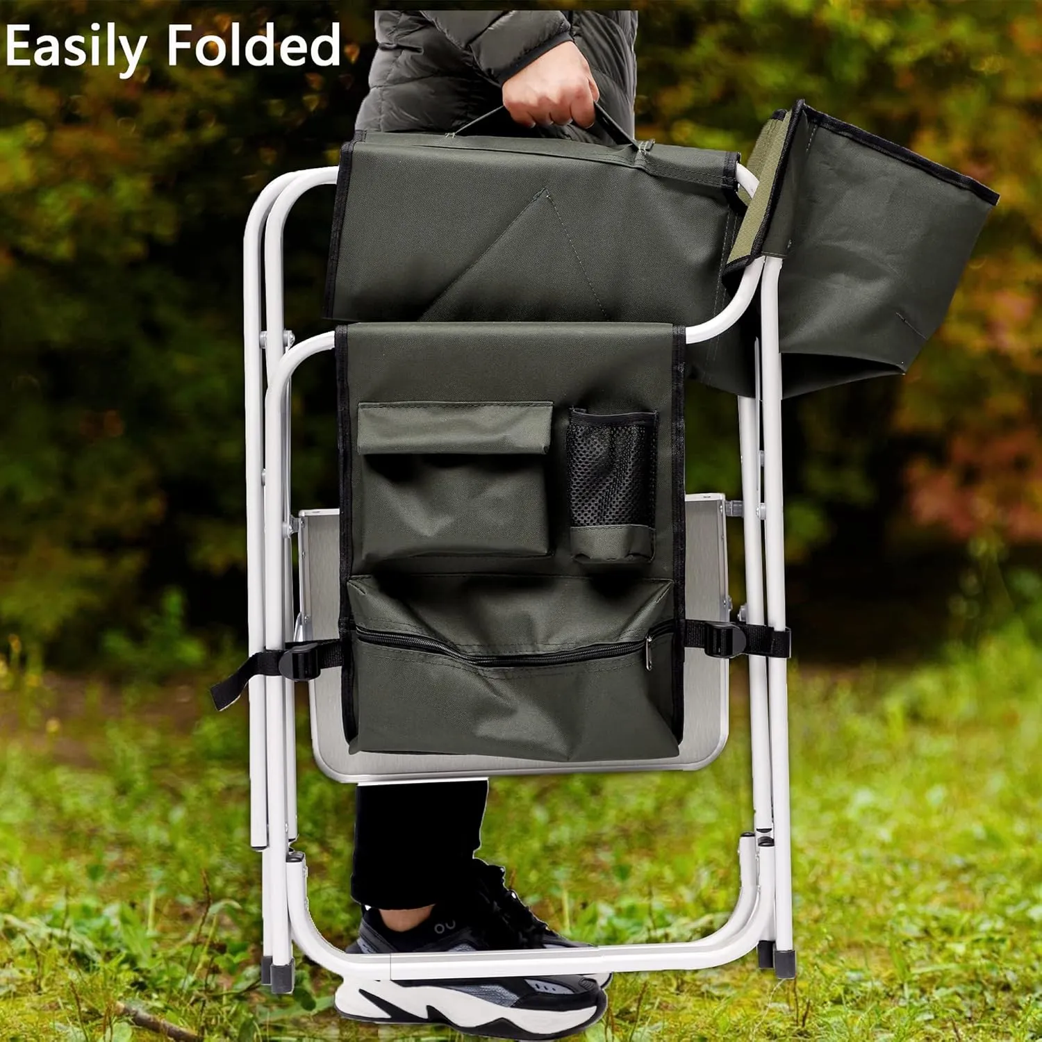 Portable Camping Chairs, Folding Outdoor Chair with Side Table Storage Bag, Beach Lawn Sling Chairs Deck Eazy Chair Oversized Padded for Picnics Fishing, Green