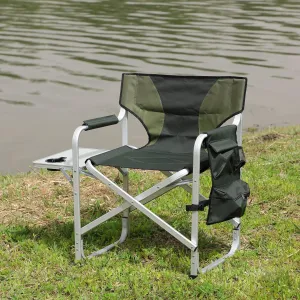 Portable Camping Chairs, Folding Outdoor Chair with Side Table Storage Bag, Beach Lawn Sling Chairs Deck Eazy Chair Oversized Padded for Picnics Fishing, Green