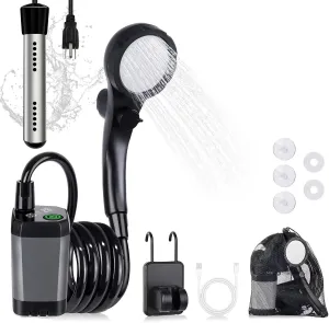 Portable Camping Shower with Heater, 6000mAh Rechargeable Camping Shower with 2000W Immersion Heater, LED Display, Heated Outdoor Shower for Travel, Hiking, Car, Pet