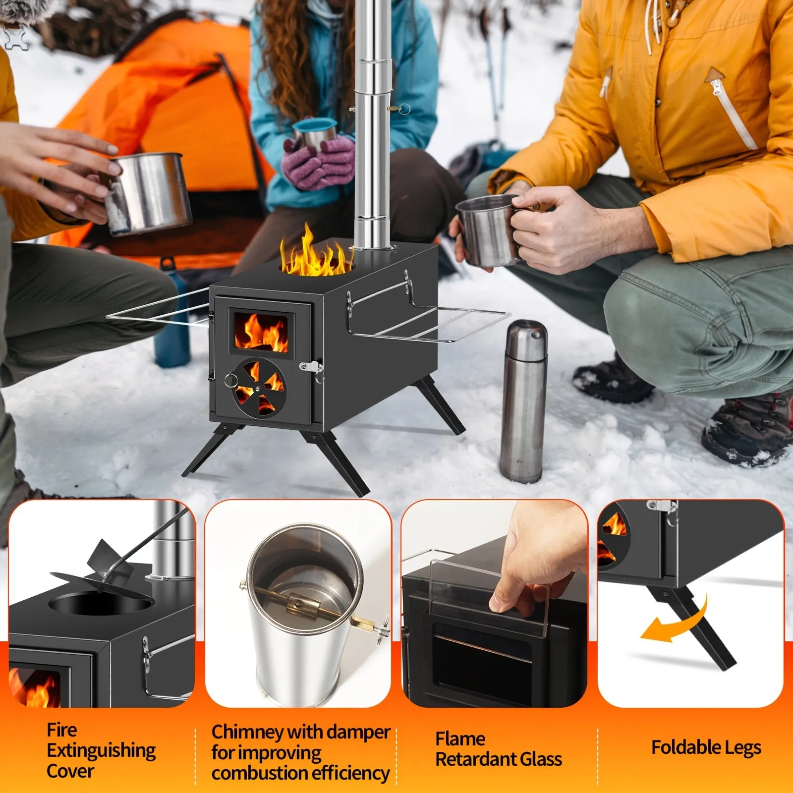 Portable Camping Stove with Chimney Pipe
