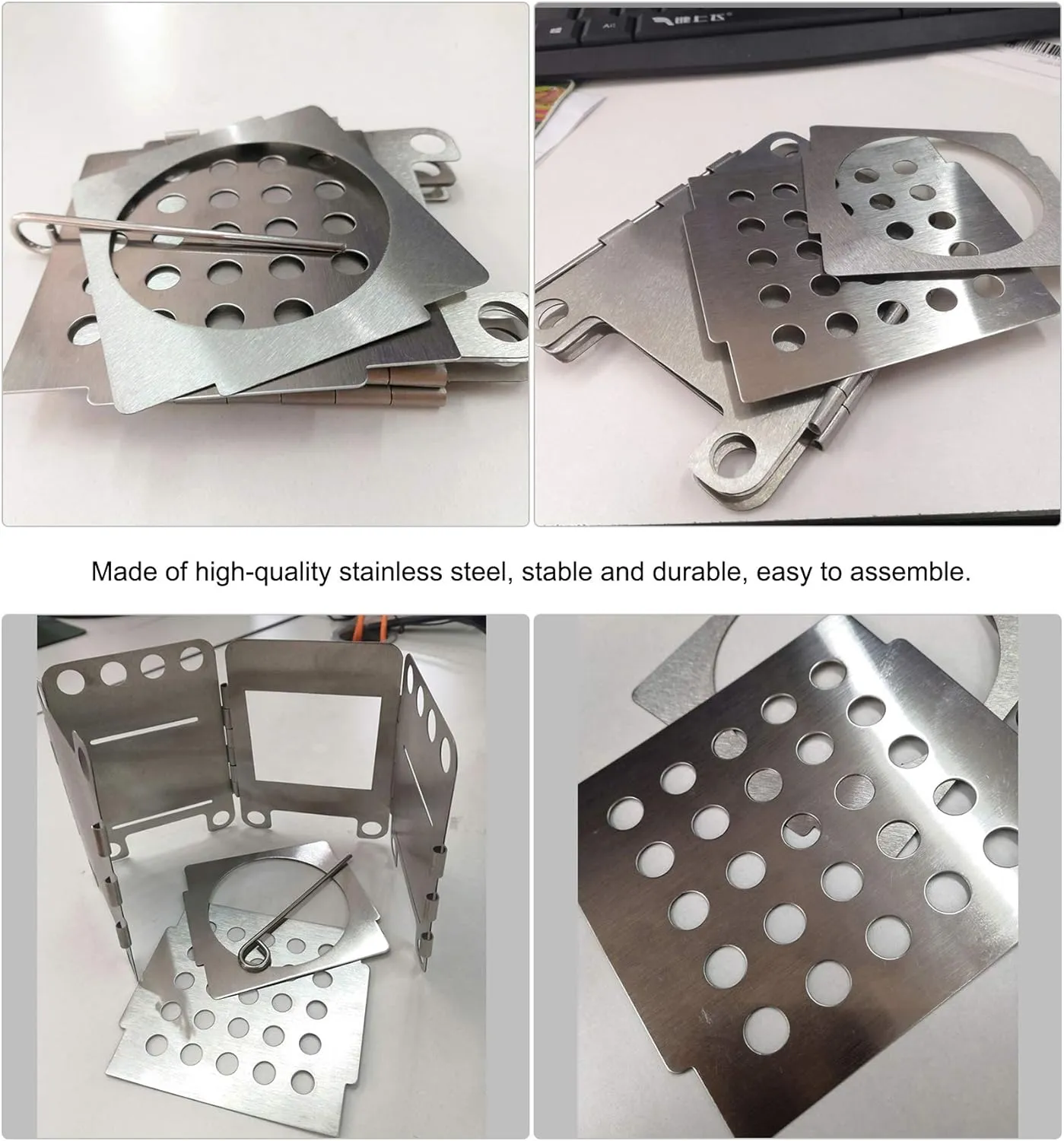 Portable Camping Wood Stove Backpacking Folding Lightweight Pocket Stove Outdoor Picnic with Alcohol Plate and Pouch