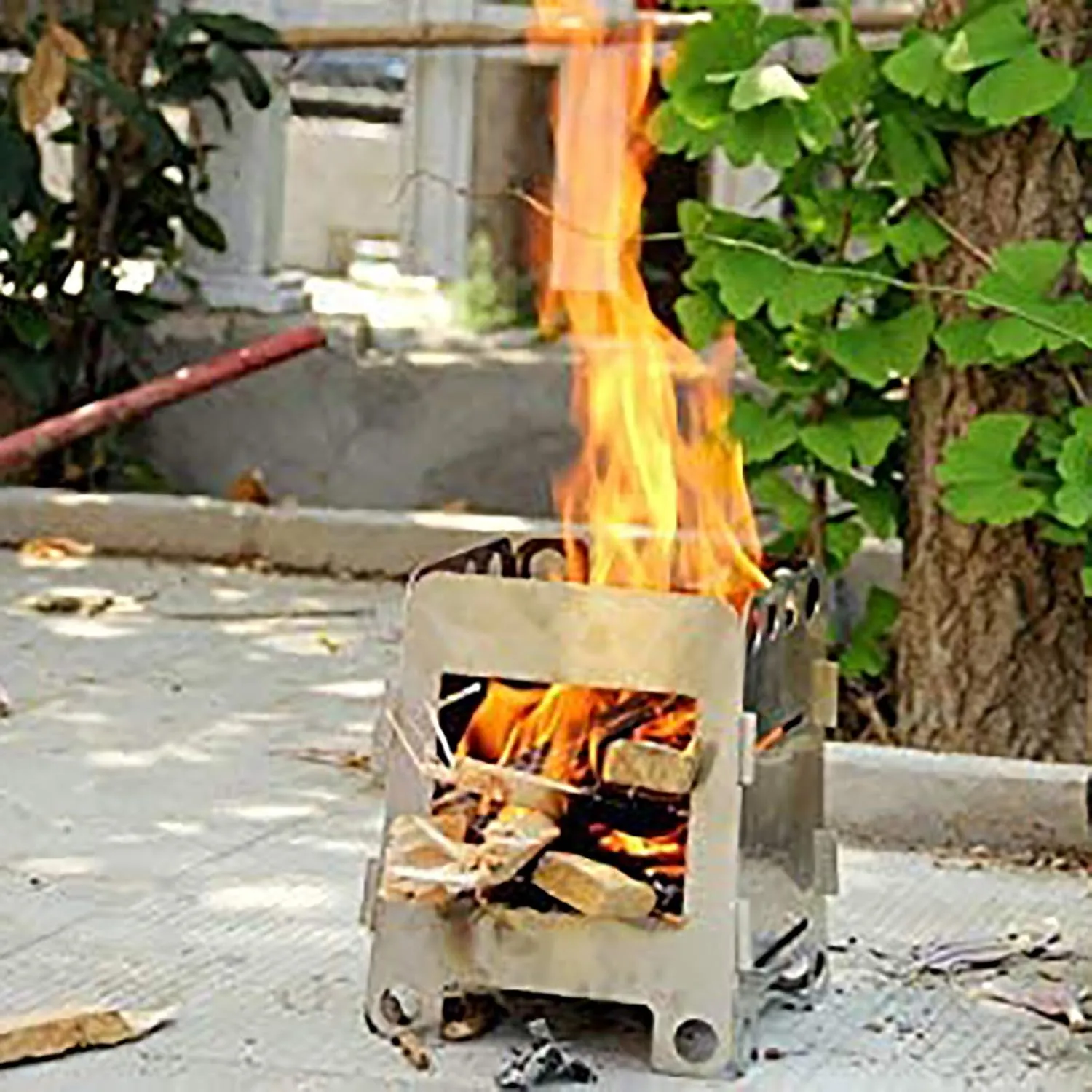 Portable Camping Wood Stove Backpacking Folding Lightweight Pocket Stove Outdoor Picnic with Alcohol Plate and Pouch