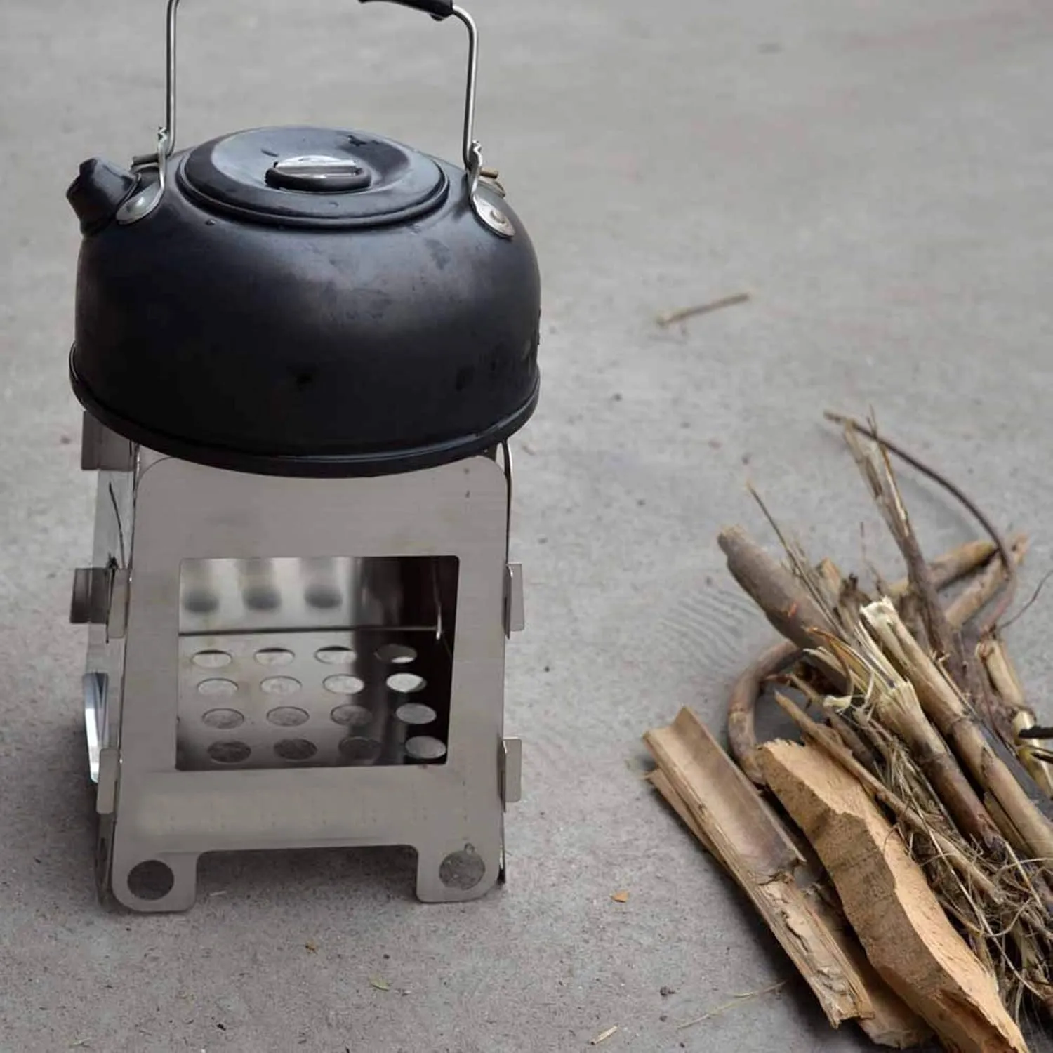 Portable Camping Wood Stove Backpacking Folding Lightweight Pocket Stove Outdoor Picnic with Alcohol Plate and Pouch