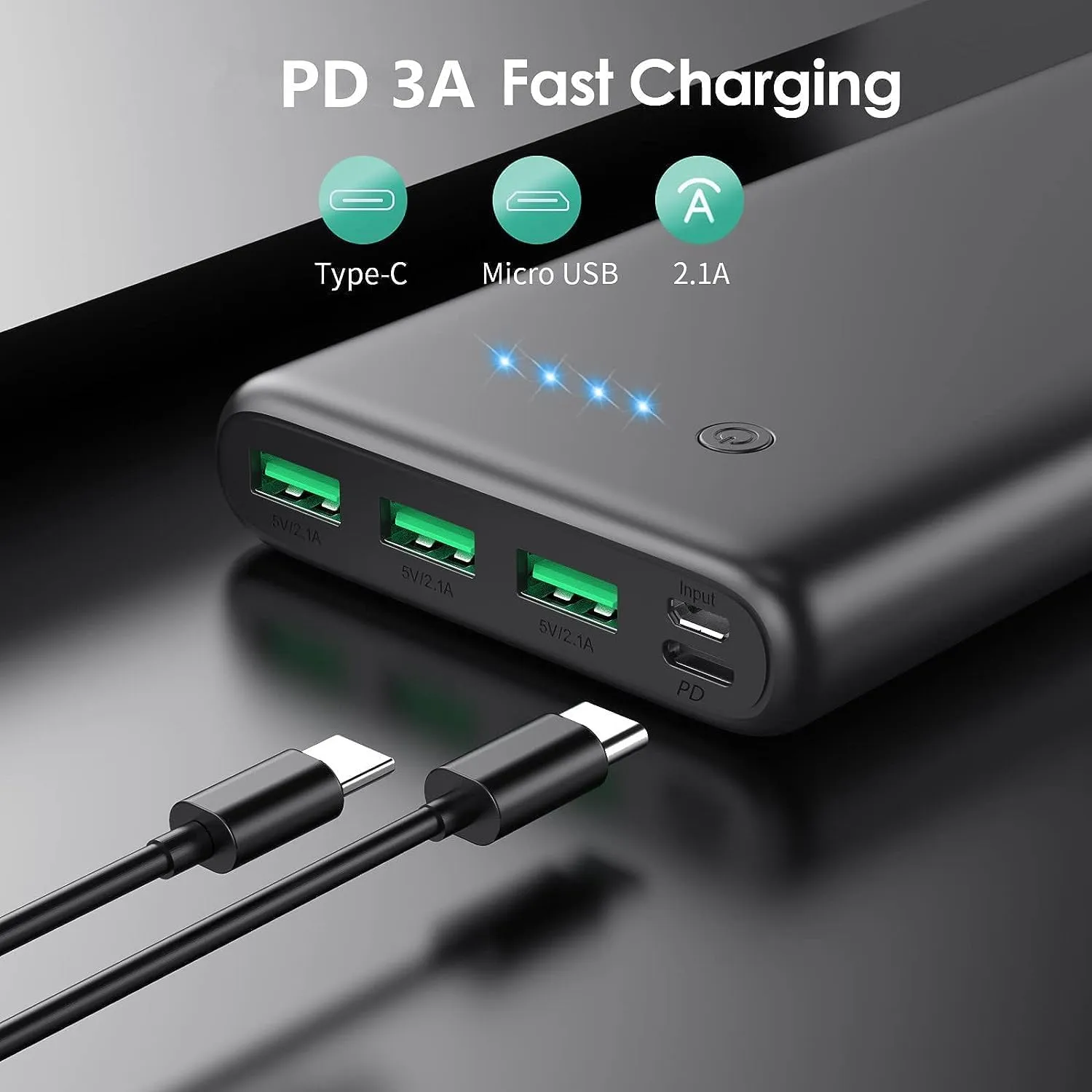 Portable Charger 36800mAh,4 Outputs Power Bank, Dual Input 5V/3A External Battery Pack,USB-C in&Out High-Speed Charging Backup Charger Compatible with iPhone 16/15/14/13,Samsung S23 Android Phone etc