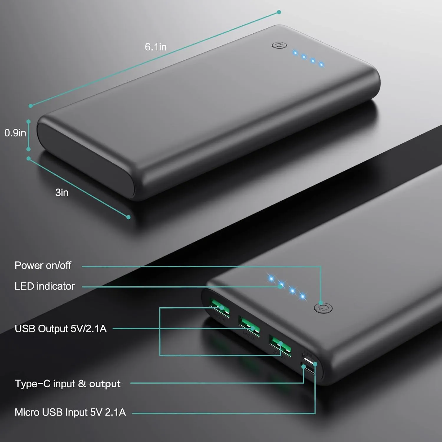 Portable Charger 36800mAh,4 Outputs Power Bank, Dual Input 5V/3A External Battery Pack,USB-C in&Out High-Speed Charging Backup Charger Compatible with iPhone 16/15/14/13,Samsung S23 Android Phone etc