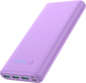 Portable Charger 36800mAh,4 Outputs Power Bank, Dual Input 5V/3A External Battery Pack,USB-C in&Out High-Speed Charging Backup Charger Compatible with iPhone 16/15/14,Samsung Android Phone etc-Purple