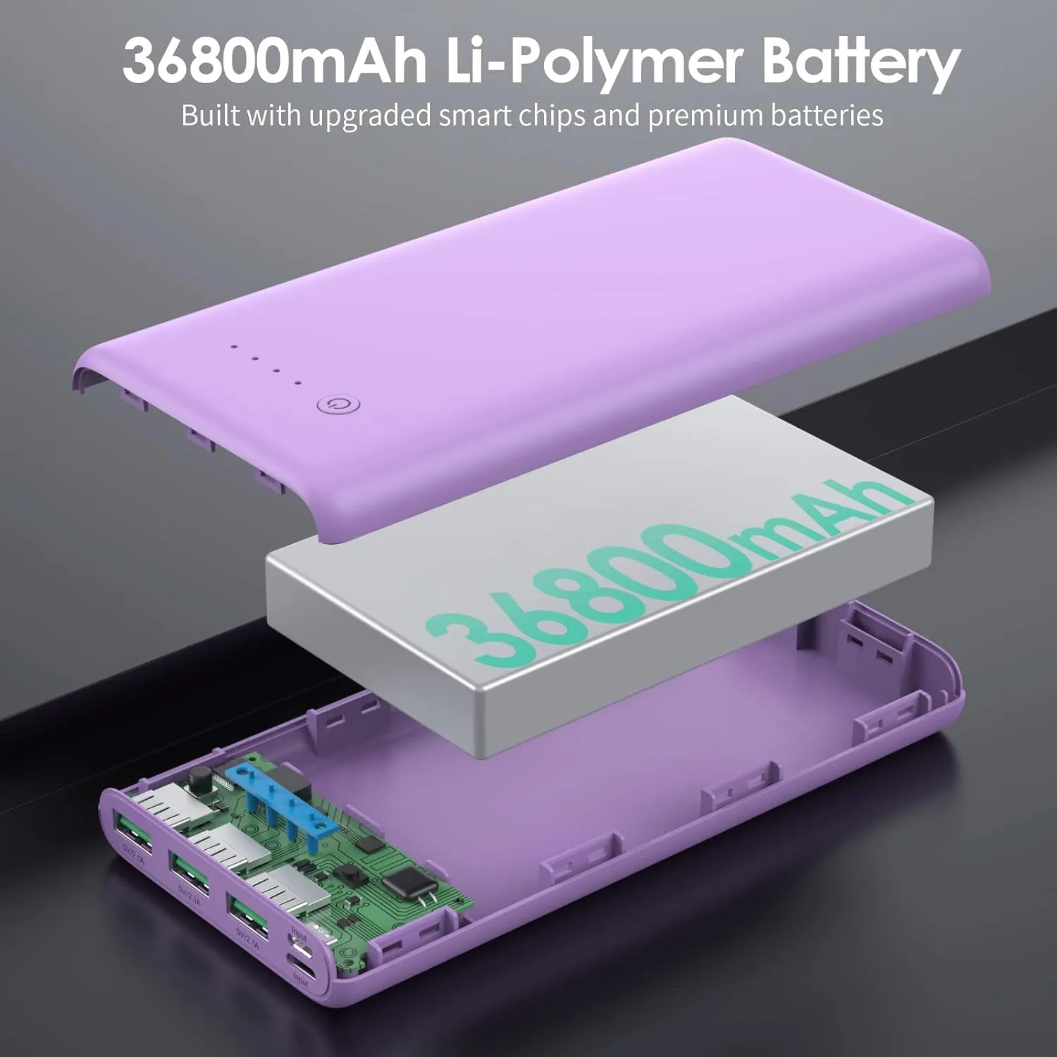 Portable Charger 36800mAh,4 Outputs Power Bank, Dual Input 5V/3A External Battery Pack,USB-C in&Out High-Speed Charging Backup Charger Compatible with iPhone 16/15/14,Samsung Android Phone etc-Purple